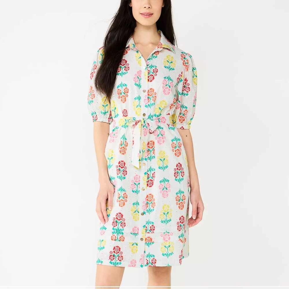 Draper James White Floral Button-Front Mini Dress